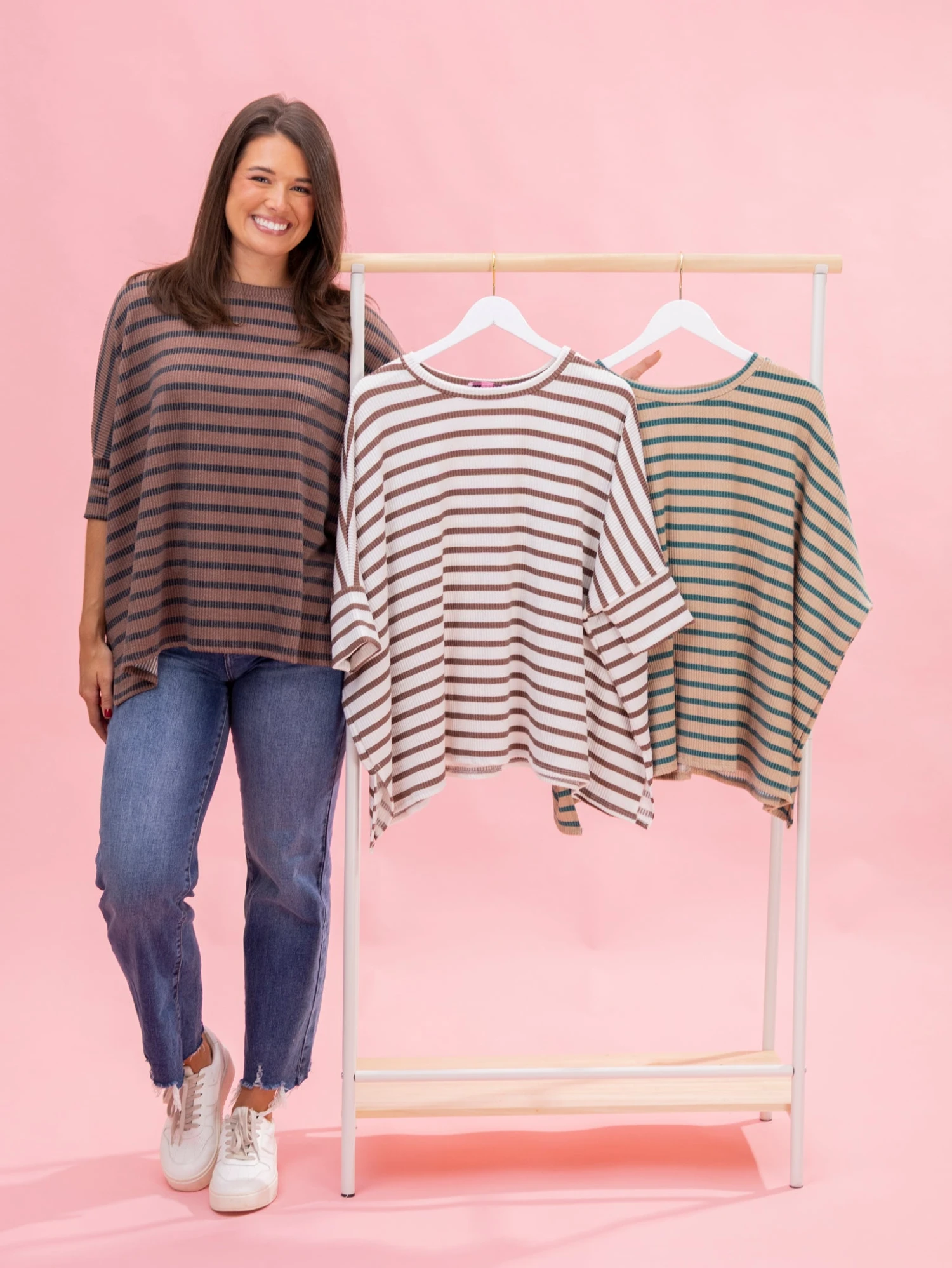Fall Striped Raised Rib Easy Fit3/4 Sleeve Top By DD Design | Reg-Plus 3 Fall Striped Raised Rib Easy Fit3/4 Sleeve Top By DD Design | Reg-Plus - Image 3
