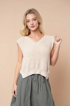 Sleeveless Relaxed Fit Knit Top With Hoodie | S-3XL White Birch