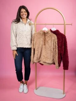 1/4 Zip Mock Neck Faux Fur Cozy Pullover | S - L