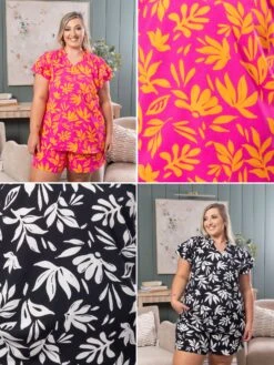 Patterned V-Neck Top With Ruffled Sleeves | S - 3XL Set W/ Sku52254