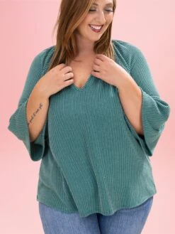 Raised Rib 3/4 Ruffle Sleeve Top By DD Design | S-3XL -Discount Divas Shop 5bcf3349580b673a6bf14d3d25157cf5