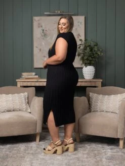 Ribbed Split Neck Fitted Long Dress | S-3X -Discount Divas Shop 5c16ac70948e6471700a7fccf95d5fdb