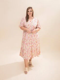Floral Button Down V Neck Dress W/ Pockets | S-3XL