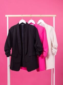 Ruched 3/4 Sleeve Open Front Collared Blazer | S - 3XL Set W/ Sku51539