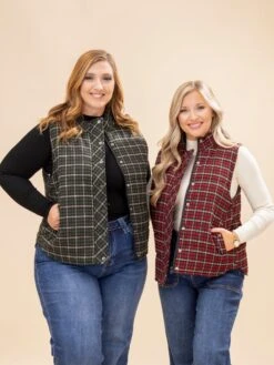 STACCATO Mock Neck Plaid Puffer Vest | S-XL