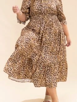 Animal Print Puff Sleeve Ruffle Neck Midi Dress | S-L Western -Discount Divas Shop 5f14bc67651d86e17619d695cdd87d84