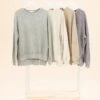 Washed Side Split Long Sleeve Knit Top | S-L