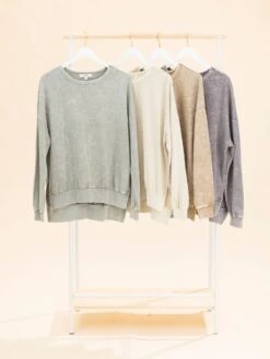 Washed Side Split Long Sleeve Knit Top | S-L