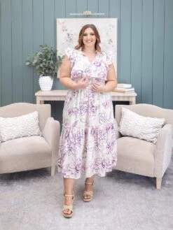 Floral Print Midi Dress With Smocked Detail | S-L