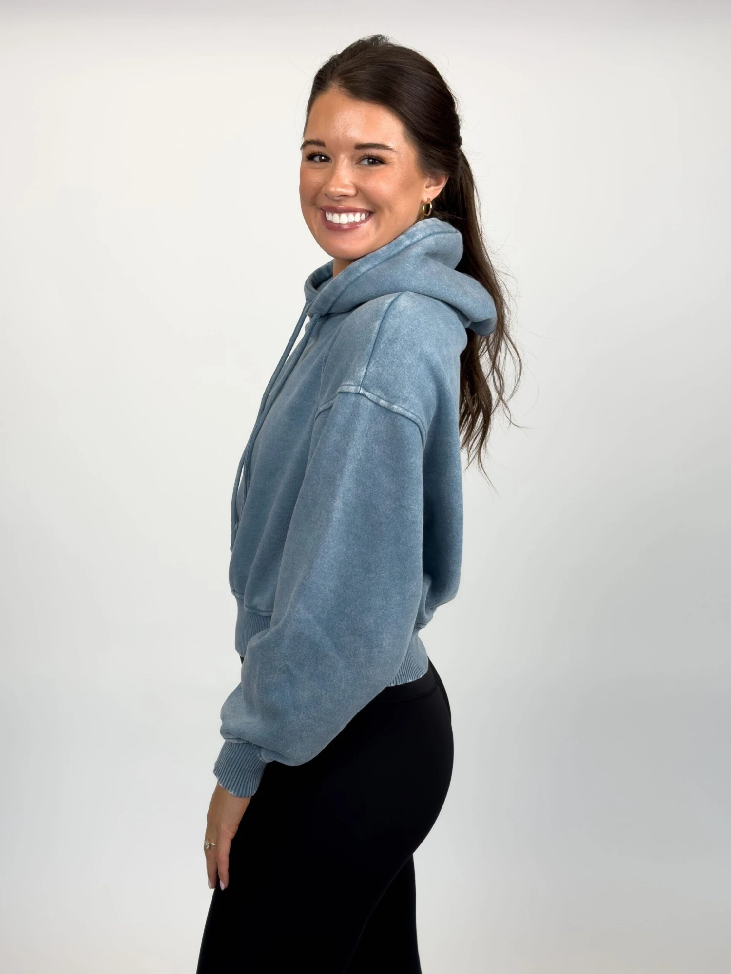 Zenana Acid Wash Cropped Fleece Long Sleeve Drawstring Hoodie | S - L 3 Zenana Acid Wash Cropped Fleece Long Sleeve Drawstring Hoodie | S - L - Image 3
