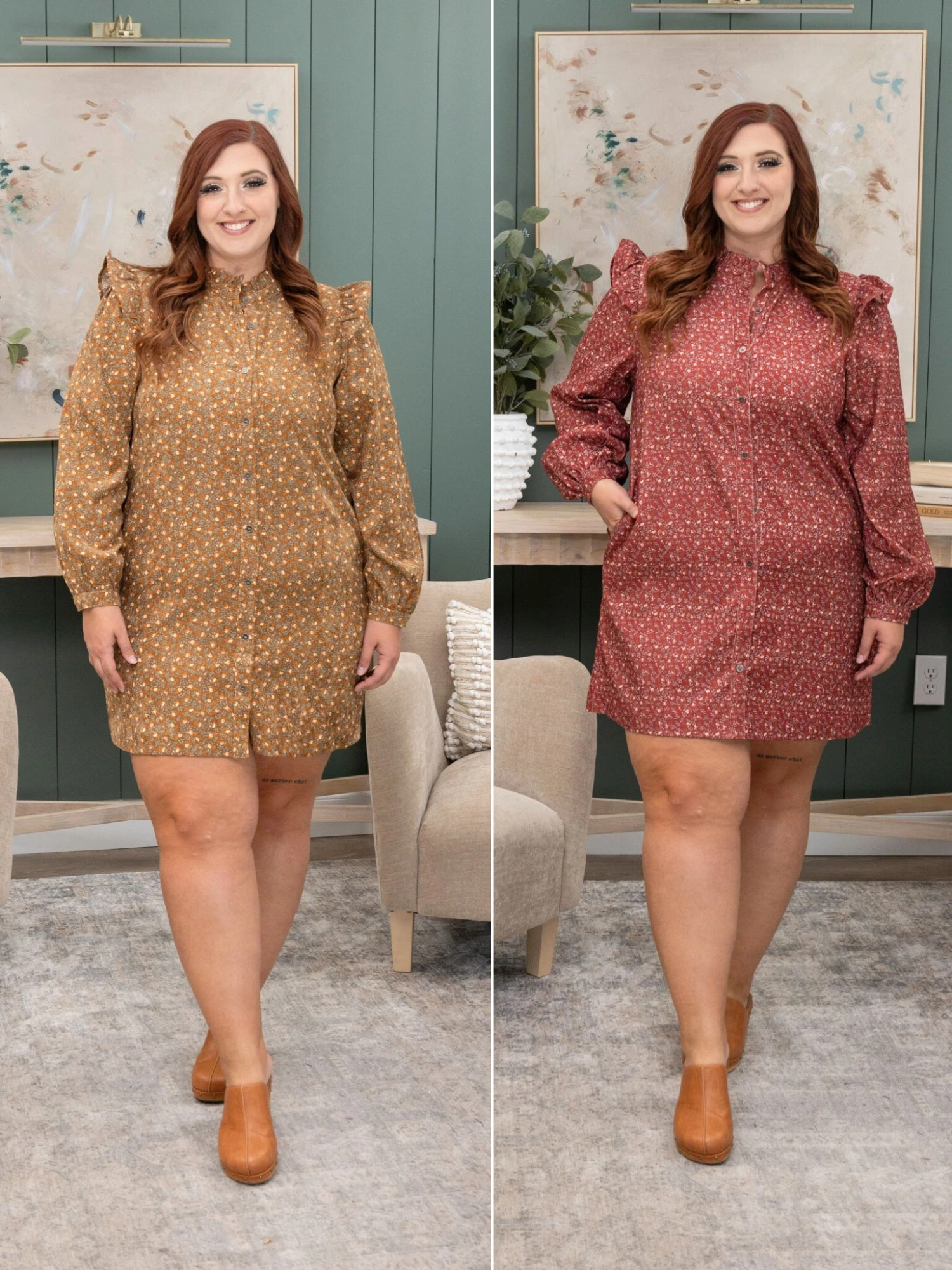 Printed Button Up Mock Neck Dress W/ Pockets | S-XL 1 Printed Button Up Mock Neck Dress W/ Pockets | S-XL