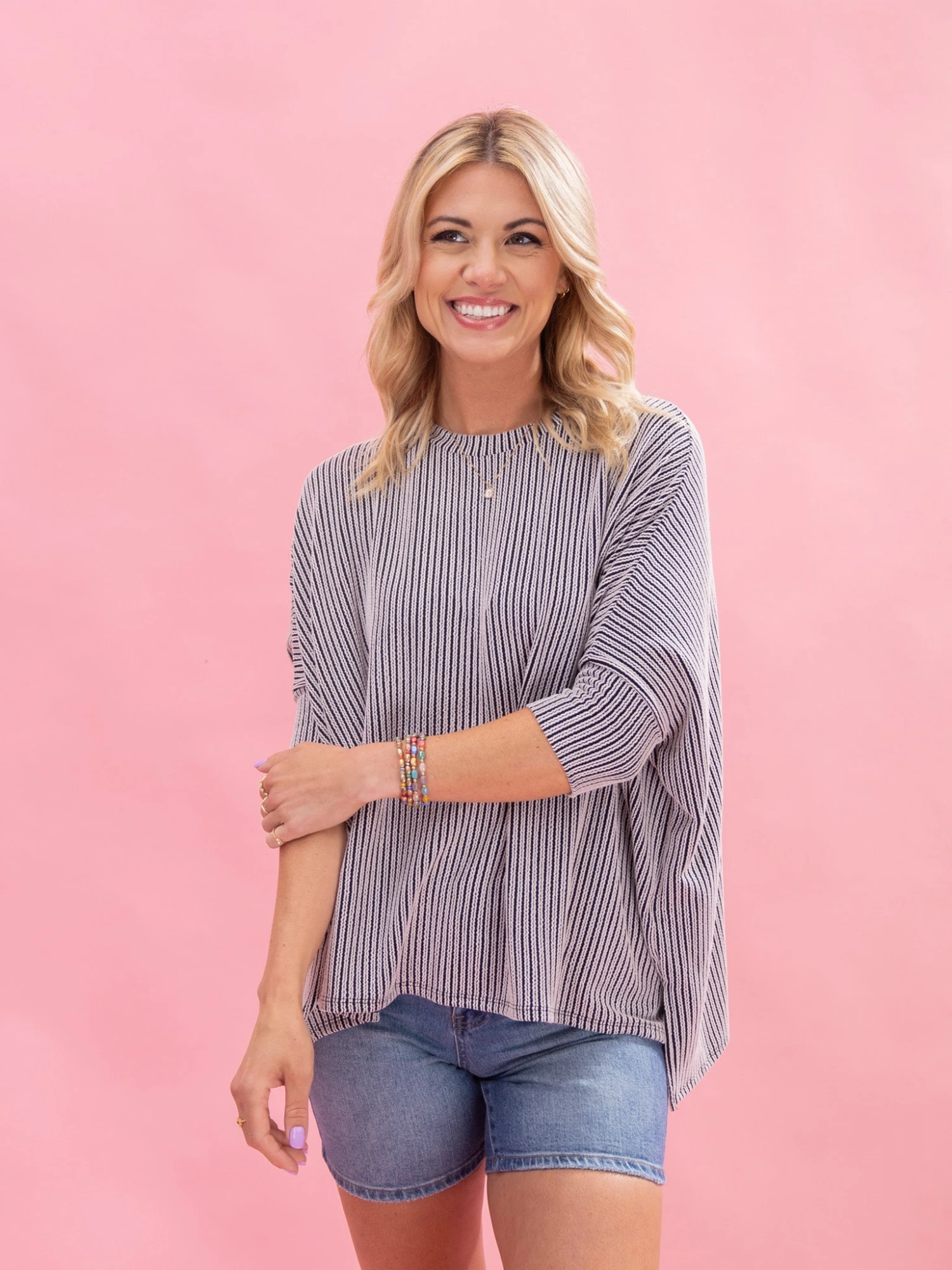 White Stripe Easy Fit 3/4 Sleeve Top By DD Design | Reg-Plus 14 White Stripe Easy Fit 3/4 Sleeve Top By DD Design | Reg-Plus - Image 14