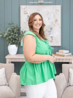 Front Tied V Neck Sleeveless Babydoll Top With Collar | S-3XL -Discount Divas Shop 61d34e7b3eb38a7aff2c6b3fc6fd64b7