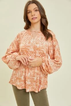Aztec Printed Gauze Flare Top | S - L Heyson