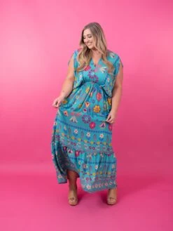 Easel Dolman Sleeve Printed Gauze V Neck Maxi Dress | S - L -Discount Divas Shop 6280665f6b1db3c0e6af178b510c4370