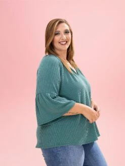 Raised Rib 3/4 Ruffle Sleeve Top By DD Design | S-3XL -Discount Divas Shop 628fe4cc39dda700a22fe891163a6f35