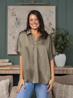 Short Sleeve Solid Woven Top | S-3X Set W/ Sku53474