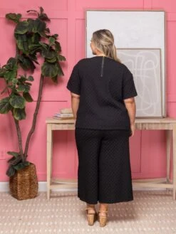 Jacquard Top Round Neck Short Sleeve Back Zipper Closure | S-3XL Set W/sku53184 -Discount Divas Shop 633c3a1aa529c2cee95657f3722bbfae