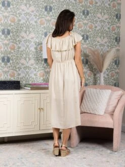 Ruffle Sleeve Cotton Linen Dress | S - L -Discount Divas Shop 63be56b2e4528db689fe1b4206b8f19a