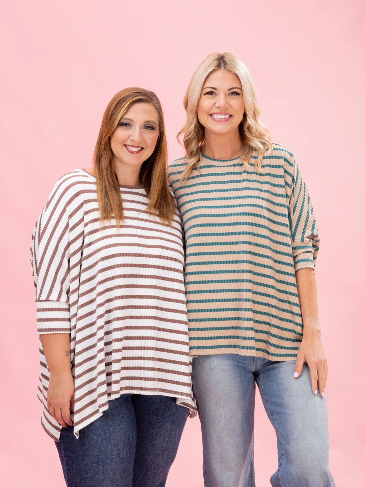 Fall Striped Raised Rib Easy Fit3/4 Sleeve Top By DD Design | Reg-Plus 2 Fall Striped Raised Rib Easy Fit3/4 Sleeve Top By DD Design | Reg-Plus - Image 2