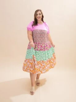 Mixed Print Tiered Midi Dress | S-L -Discount Divas Shop 64d292c166b1cb117265319ce2477a38