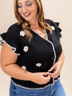 Crochet Floral Detail Ruffled Knit Cardigan | S-L -Discount Divas Shop 655e1569274f96fc7aacb6c33575c6c6