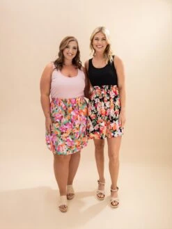 Sleeveless Knit Dress With Floral Skirt | S-3XL