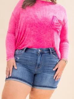 Judy Blue Mid-Rise Dad Shorts With Faux Selvedge Cuff | S-3XL