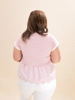 Striped Short Sleeve Knit Top And Contrast Combo Top | S-L -Discount Divas Shop 67f615734542cd1cc172f0cdf72cc93c