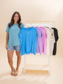 Zenana Acid Wash Round Neck Cuffed Short Sleeve Tee | S-3X