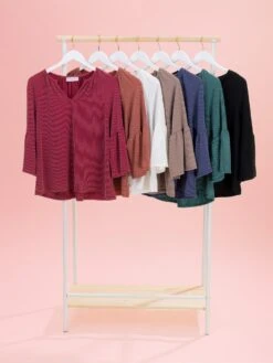 Raised Rib 3/4 Ruffle Sleeve Top By DD Design | S-3XL -Discount Divas Shop 68a7245eddca8652fd0f5f2ee48118b1