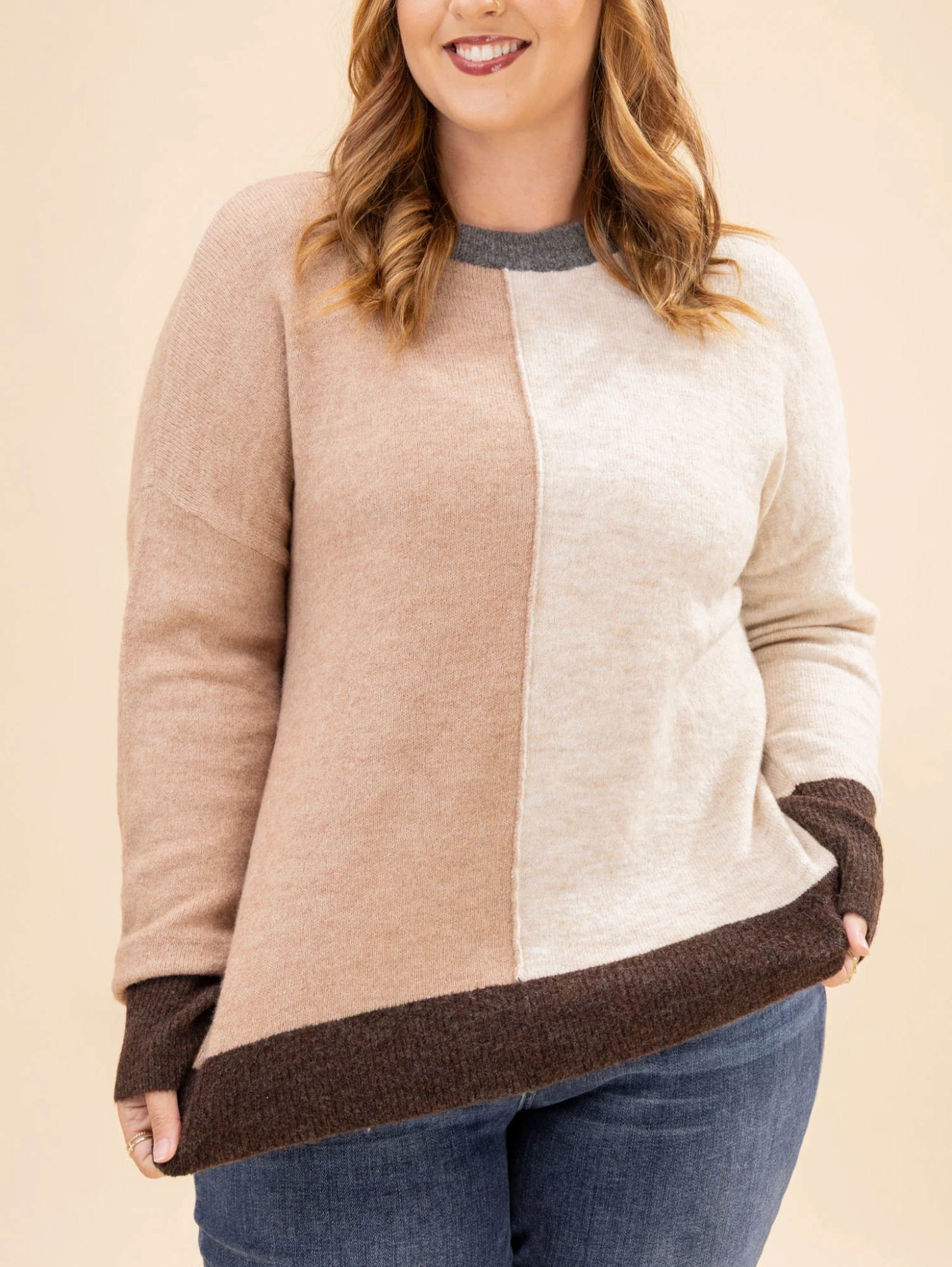 Color Block Front Seam Long Sleeve Knit Sweater | S-L 7 Color Block Front Seam Long Sleeve Knit Sweater | S-L - Image 7