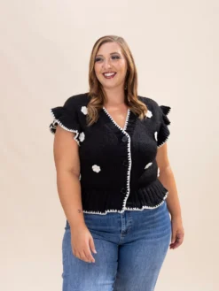 Crochet Floral Detail Ruffled Knit Cardigan | S-L -Discount Divas Shop 69ac09b1a7eae04ab928c08624a5d558