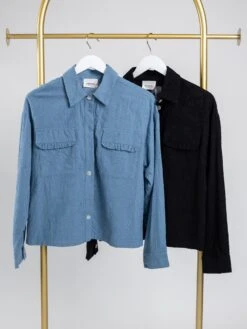 Eyelet Long Sleeve Collared Button-Down Top W/ Chest Pockets | S - 3X