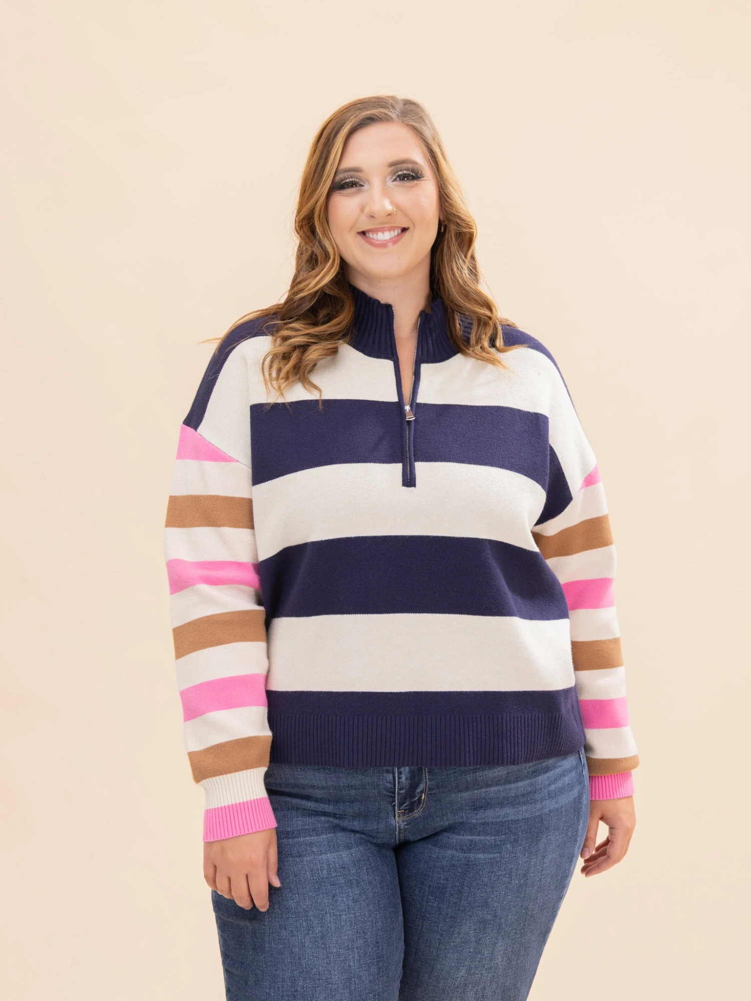 Relaxed Fit Mock Neck Half Zip Pullover Sweater | S-3X 1 Relaxed Fit Mock Neck Half Zip Pullover Sweater | S-3X