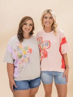 Flower Patch Color Block Mineral Wash Knit Top | S-L