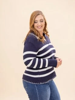 STACCATO Long Sleeve Blanket Stitch Collar Striped Sweater | S-XL -Discount Divas Shop 6bdc427d01a9ff406642283e12214344