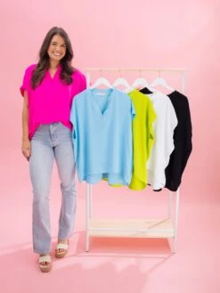 V Neck Airflow Top W/ Flat Collar By DD Design | S-3XL