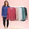 Lived In V Neck Rounded Hem Sweatshirt W/ Pockets By DD Design | S-3XL