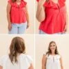 Linen Top With Ruffled Collar And Button Details | S-L