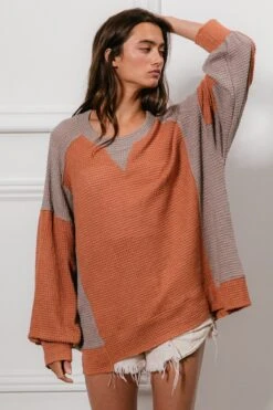 Waffle Color Block Long Sleeve Top | S - XL BiBi