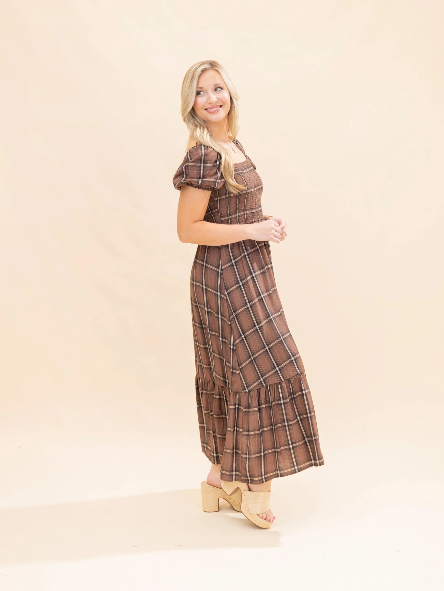 Plaid Smocked Puff Sleeve Ruffle Hem Midi Dress | S-L 13 Plaid Smocked Puff Sleeve Ruffle Hem Midi Dress | S-L - Image 13