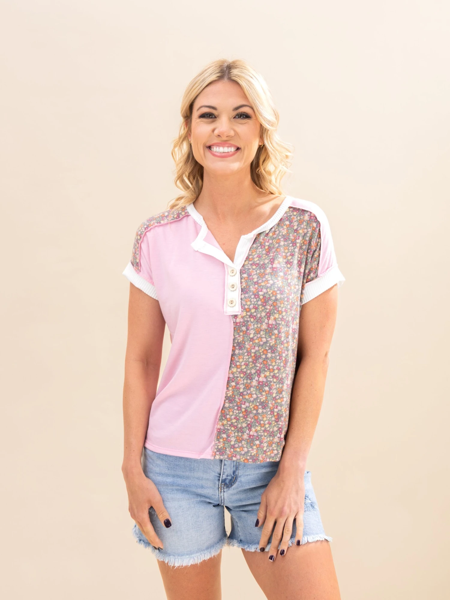 Floral Print Panel Button Placket Top | S-3XL 5 Floral Print Panel Button Placket Top | S-3XL - Image 5