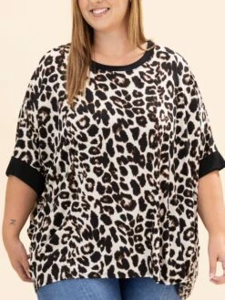 Slinky Leopard Easy Fit Contrast Top By DD Design | Reg-Plus