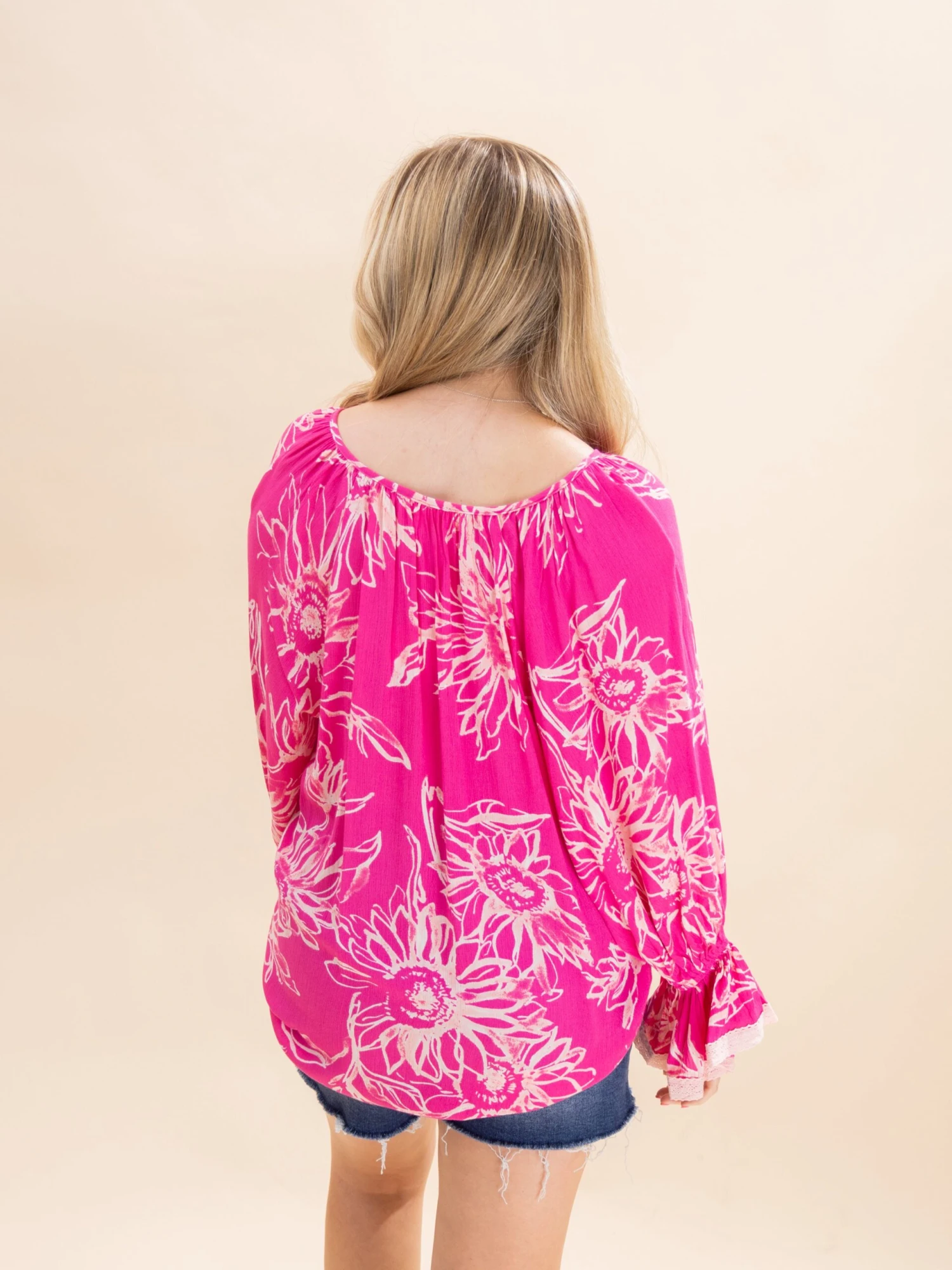 Floral Printed 3/4 Sleeve W/ Flutter Hem Blouse | S-3XL 4 Floral Printed 3/4 Sleeve W/ Flutter Hem Blouse | S-3XL - Image 4