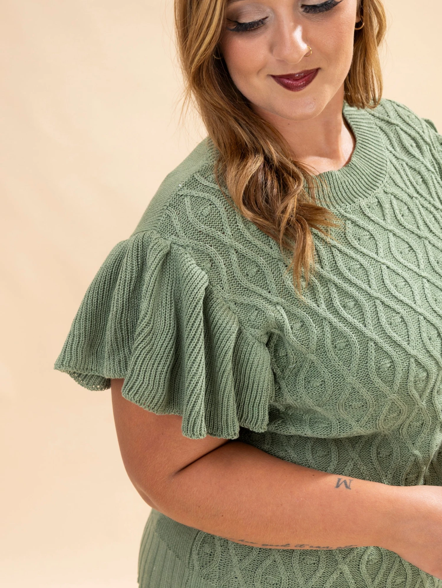 Cable Knitted Short Flutter Sleeve Sweater | S-3XL 3 Cable Knitted Short Flutter Sleeve Sweater | S-3XL - Image 3