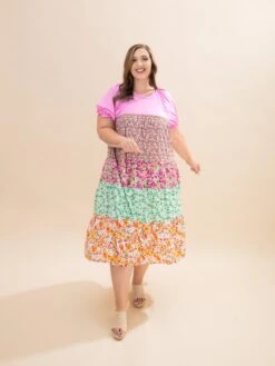 Mixed Print Tiered Midi Dress | S-L -Discount Divas Shop 6f09b4e90e415e32f525f2c5af237c89