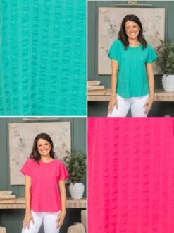 Short Sleeve Bubble Plaid Woven Top | S-L