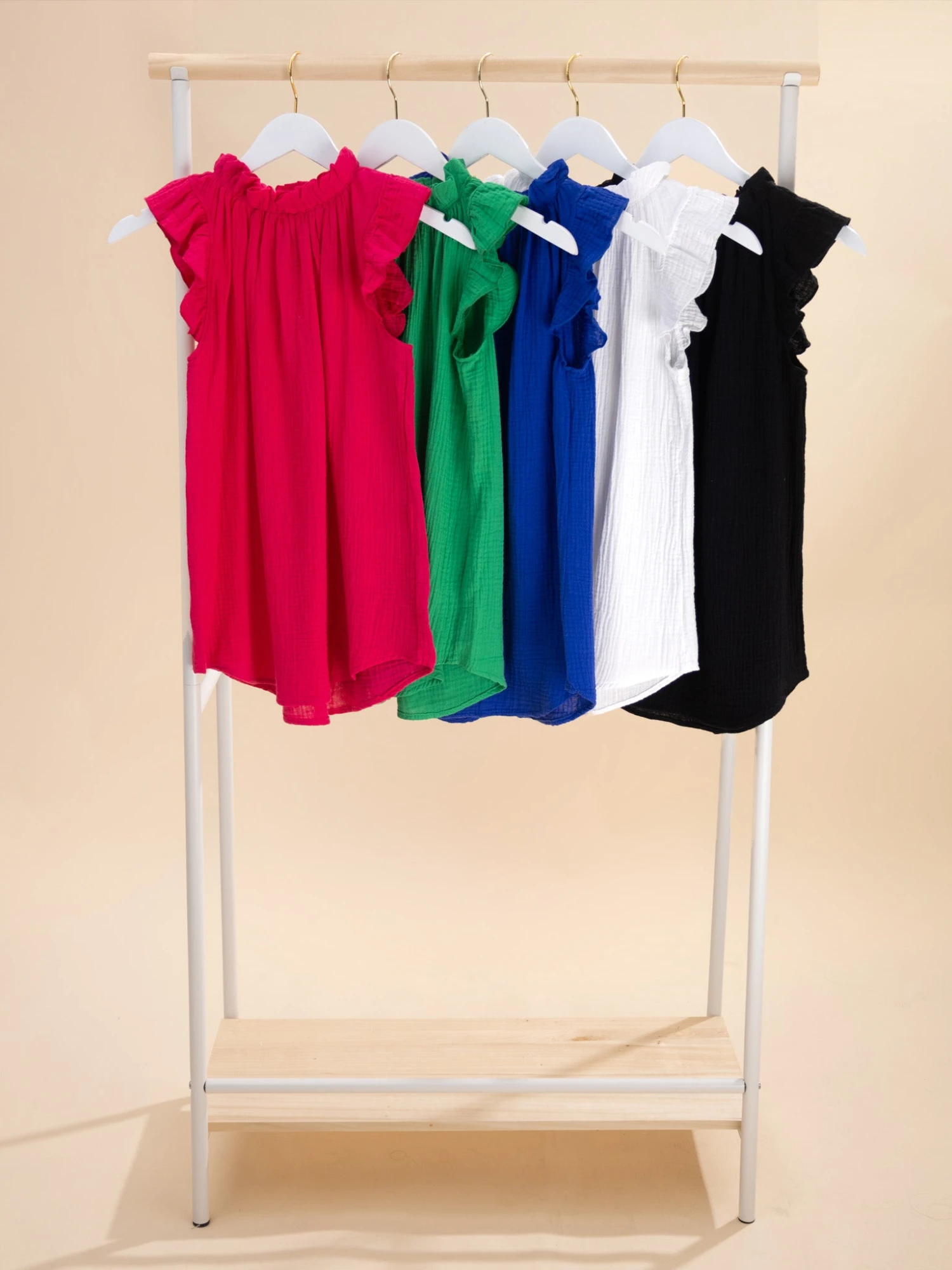 Solid Ruffle Mock Neck Flutter Sleeve Blouse | S-3XL 1 Solid Ruffle Mock Neck Flutter Sleeve Blouse | S-3XL