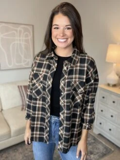 Plaid Long Roll-Up Sleeves Collared Top | S - L